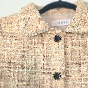 Two piece preppy tweed blazer and skirt set